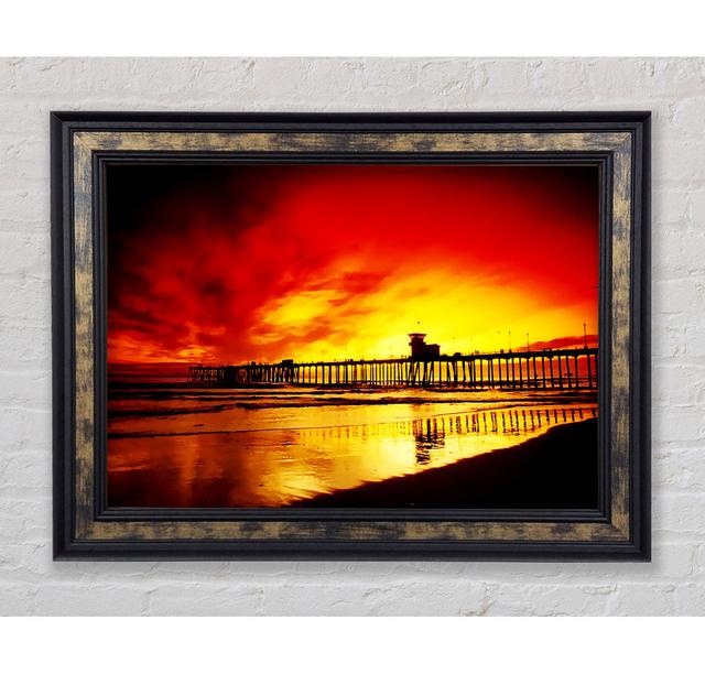Fire Skies Over The Pier - Single Picture Frame Art Prints Bright Star Size: 42cm H x 59.7cm W x 8cm D on Productcaster.
