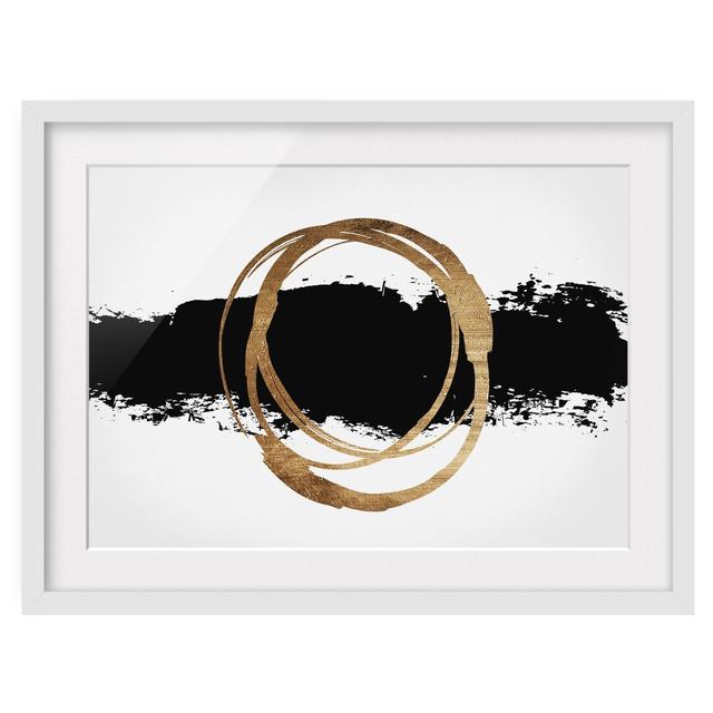 Picture With Frame - Abstract Shapes - Gold And Black - H W Ivy Bronx Size: 40cm H x 55cm W x 2cm D, Frame Option: White Framed on Productcaster.