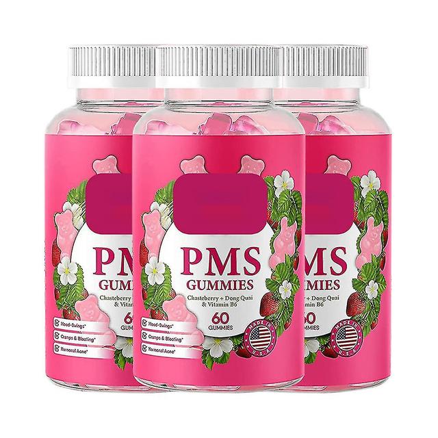 Pms Gummies 3 Pack - Pms Vitamins For Women & Teens - Pms Relief - Cramps, Bloating, Mood Swings (strawberry, 60 Tablets) on Productcaster.