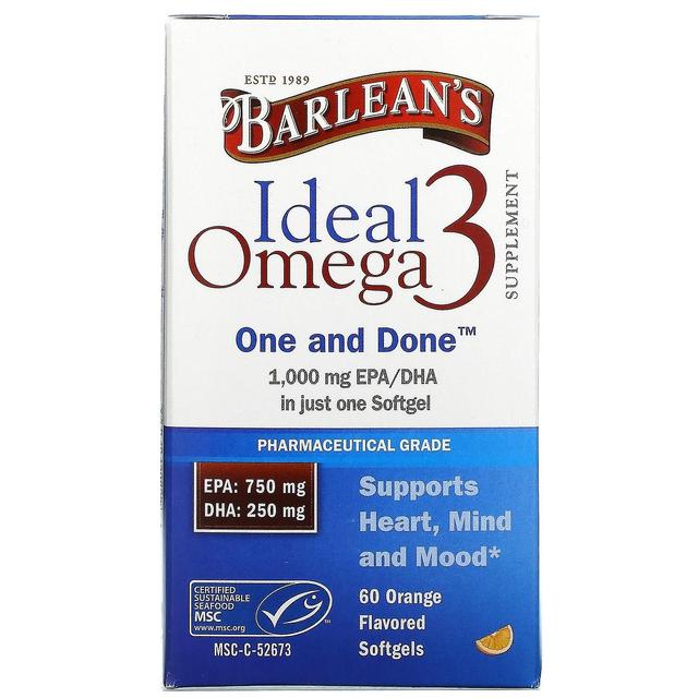 Barlean's, Ideal Omega 3, Orange , 1,000 mg EPA/DHA, 60 Softgels on Productcaster.