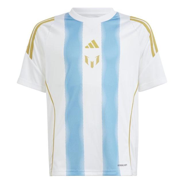 adidas Training T-shirt Messi Spark Gen10s - White/semi Lucid Blue/gold Metallic Kids, size 164 cm on Productcaster.