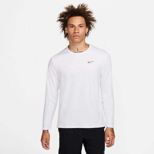 Nike Running Shirt Dri-fit Uv Miler L/s - White/reflect Silver, size ['Medium'] on Productcaster.