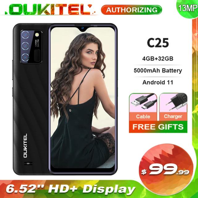 OUKITEL C25 Android 11 Cellphone 4GB+32GB Smartphone 6.52'' HD+ 5000mAh Battery 13MP Triple Rear Camera Mobile Phone on Productcaster.