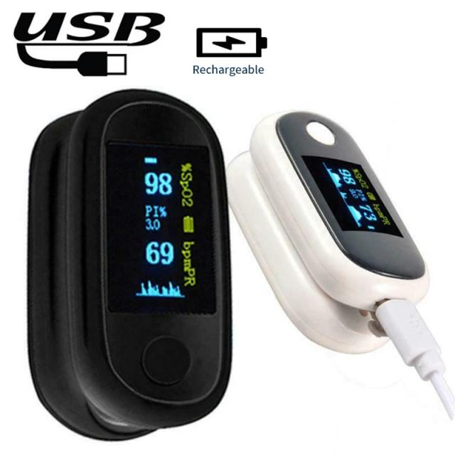 Rechargeable Finger Pulse Oximeter USB Rechargeable Oxymeter SpO2 PR Medical Blood Oxygen Heart Rate Health Monitor Kids Adults on Productcaster.