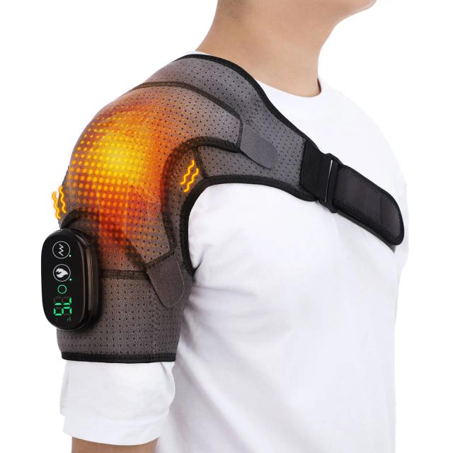 Electric Heating Shoulder Brace LED Display Vibration Shoulder Massage Support Belt Strap for Arthritis Joint Injury Pain Relief on Productcaster.