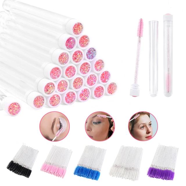 10PCS Disposable Eyelash Brushes with Diamond Reusable Eyebrow Brush Tube Replaceable Dust-proof Convenient Carry Makeup on Productcaster.