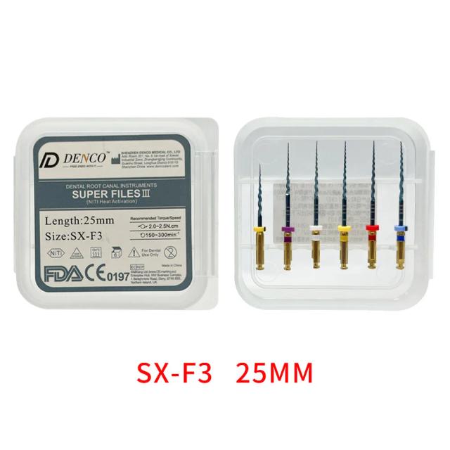 DENCO 6pcs/Box Dental Heat Activated Canal Root Files SX-F3 25mm SUPER FILES III Dental Rotary files for Root Canal Treatment on Productcaster.