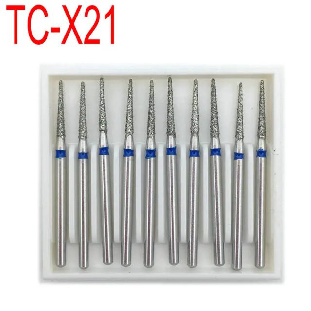 10pcs/box Dental Diamond FG High Speed Burs FG 1.6mm Drill for Polishing Smoothing Teeth Polishers TC-X21 on Productcaster.