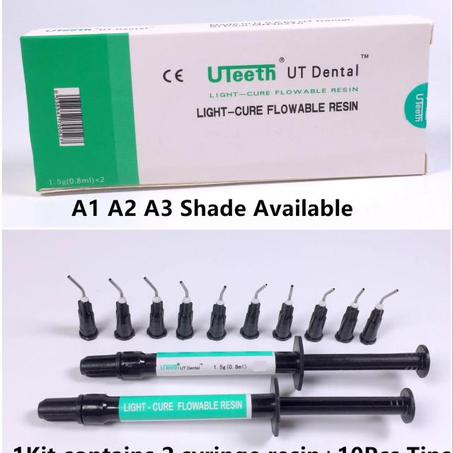 1Kit UT Dental Flowable Composite Flow Resin 2 Syringe A1 A2 A3 Color Shade Dispensing Tips on Productcaster.