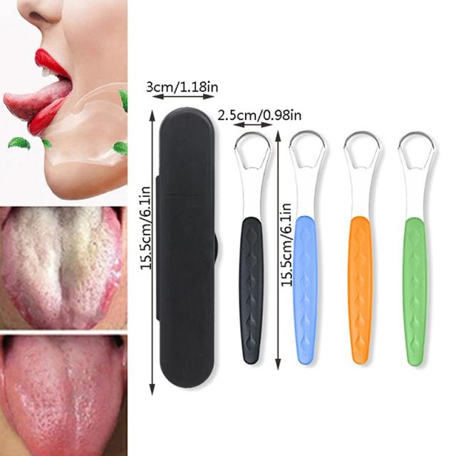 Stainless Steel Tongue Scraper Cleaner for Adults Surgical Grade Metal Tongue Brush Dental Kit Professional Eliminate Bad Breath on Productcaster.