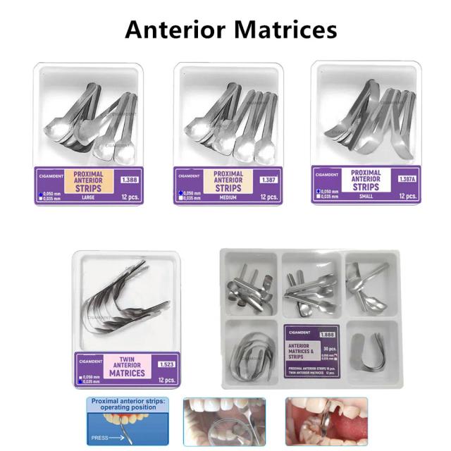 1Box Dental Sectional Contoured Matrice Proximal Anterior Strips Twin Anterior Matrix Band System Stainless Steel Large Small on Productcaster.