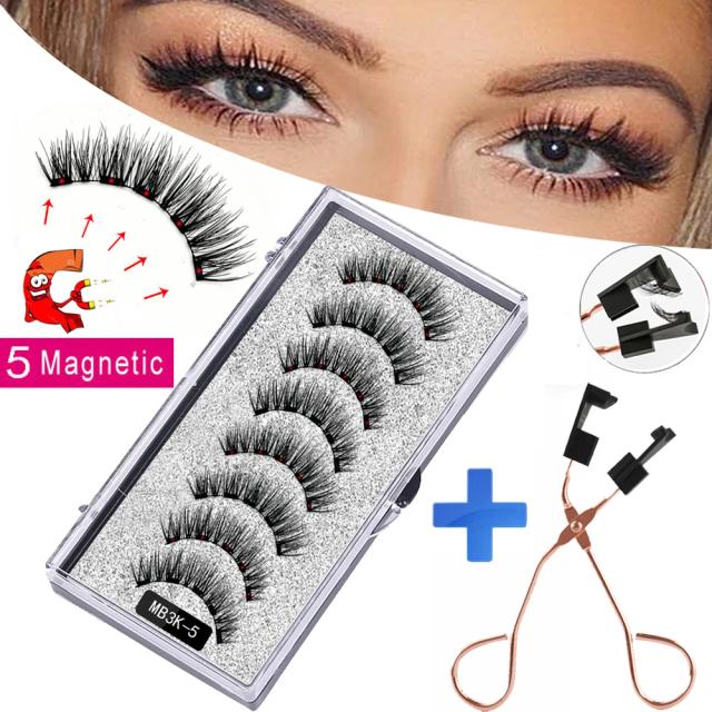 MB3K 5 magnetic eyelashes natural with 3D magnet handmade 8PCS magnetic lashes Tweezer Set Mink eye lashes faux cils magnetiqu on Productcaster.