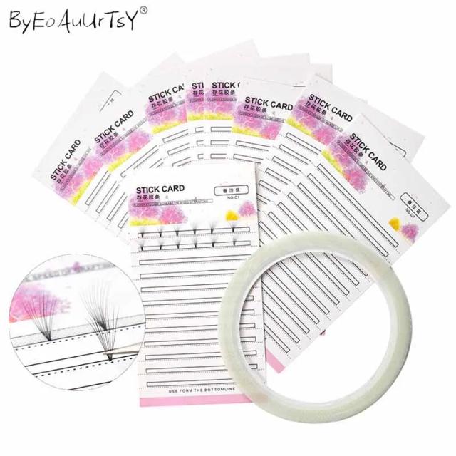 10Pcs Grafting Blossom Stick Eyelash Extension Storage Card Grafted Premade Fans Volume Lash Sticky Strip Tape False Eyelashes on Productcaster.