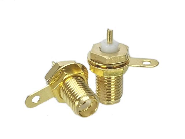 10Pcs Connector SMA Female jack Bulkhead Nut Handle Solder PTFE Panel Mount RF Adapter Coaxial High Quanlity on Productcaster.