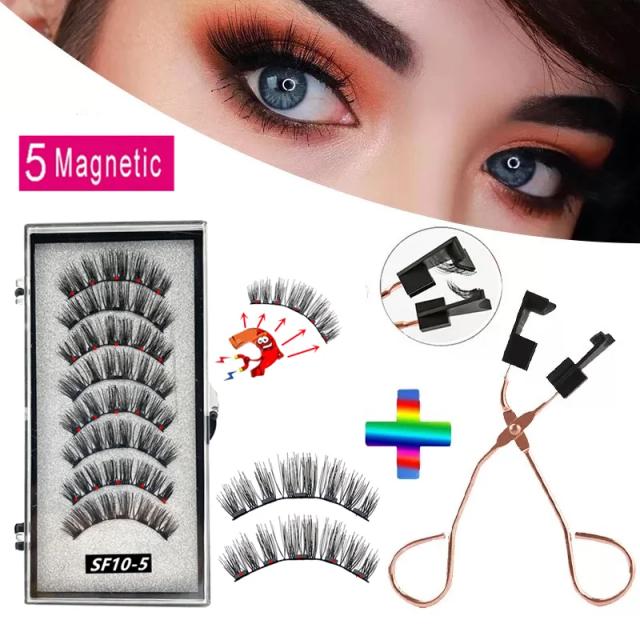 4 pairs 5 Magnets 3D Magnetic False Eyelashes Handmade Artificial Faux Cils Magnetic Natural Mink Eyelashes with Tweezers on Productcaster.