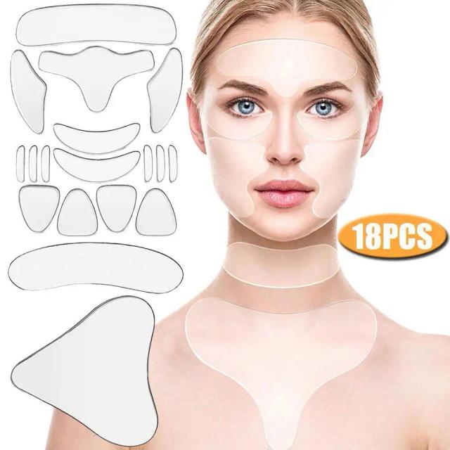 18Pcs Silicone Face Forehead Cheek Chin Sticker Anti-wrinkle Face Eye Patches Wrinkle Removal Face Lifting Beauty Tools on Productcaster.