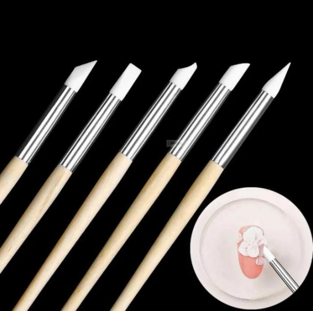 5pcs silicone head nail brush nail art pen for manicure nail design acrylic gel brushes Engraving embossing engraving tools on Productcaster.