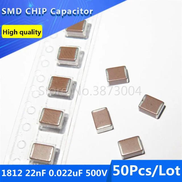 50pcs 1812 4532 22nF 0.022uF 500V 10% Thick Film Chip Multilayer Ceramic Capacitor on Productcaster.