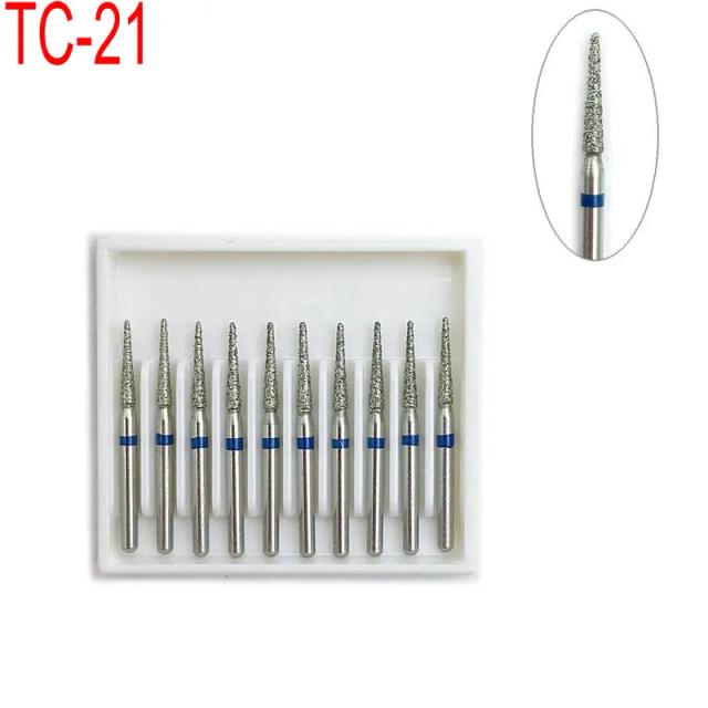 10Pcs/box Dental Diamond Burs Drill FG High Speed Burs Taper Conical End for Teeth Whitening Polishing 1.6mm TC-21 on Productcaster.