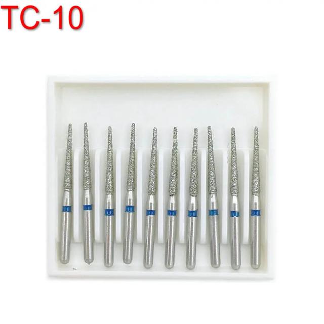 10pcs Diamond Burs Dental FG 1.6mm High Speed Drills for High Speed Handpiece Medium TC-10 on Productcaster.