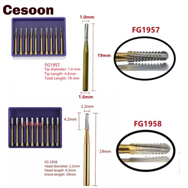 10Pcs/Pack Dental Crown Cutting Carbide Burs Tungsten Steel Round Type For High Speed Handpiece FG1957/FG1958 19mm Dentist Tools on Productcaster.