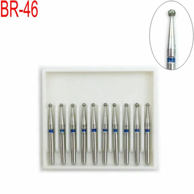 10pcs/set Dental Diamond FG High Speed Burs for Polishing Smoothing Ball Round Type Dental Burs BR-46 on Productcaster.