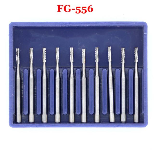 10pcs Dental Fissure Tungsten Steel Carbide Burs for High Speed Handpiece FG 556 FG 557 FG-558 on Productcaster.