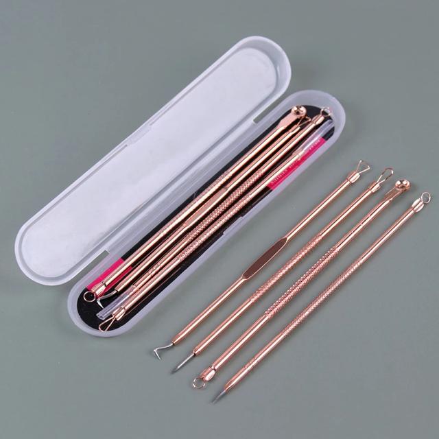 4PCS Blackhead Extractor Rose Gold Black Dots Cleaner Acne Blemish Remover Needles Set Black Spots Pore Cleanser Tool on Productcaster.