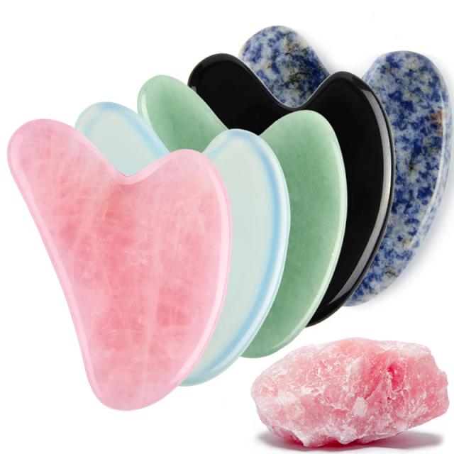 Natural Stone Jade Gouache Scraper Rose Quartz Facial Gua Sha Tools Neck Massager for Face Lifting Wrinkle Remover Beauty Health on Productcaster.