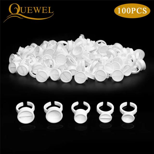 Quewel 100Pcs Disposable Eyelashes Glue Rings Tattoo Pigment Adhesive Palette Holder Container Eyelash Extension Tool Wholesale on Productcaster.