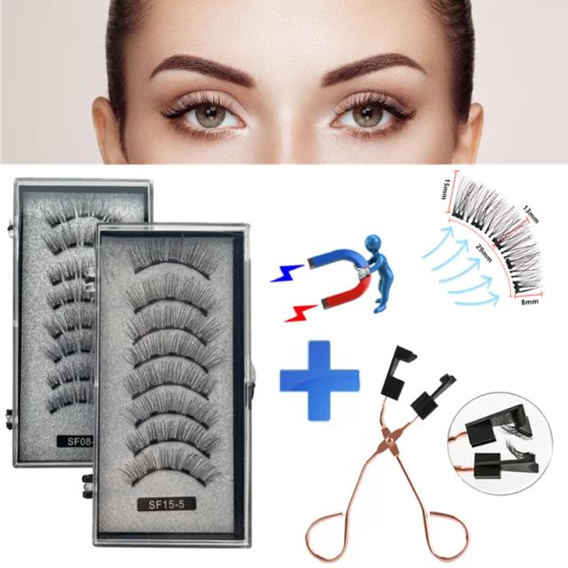 2 Pairs 3D Natural Magnetic Eyelashes ,With 5 Magnetic Lashes Handmade Reusable Magnetic False Eyelashes Support Drop Shipping on Productcaster.