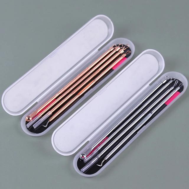 4PCS/Set Blackhead Comedone Acne Pimple Blackhead Remover Tool Spoon For Face Skin Care Tool Needles Facial Pore Cleaner on Productcaster.