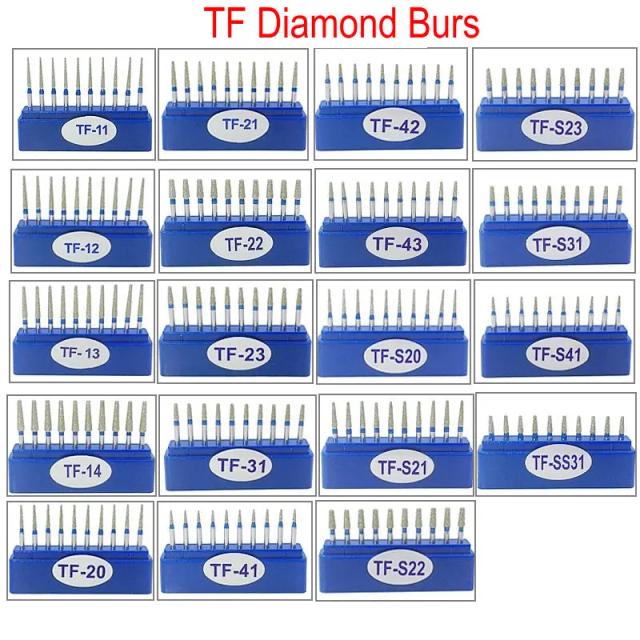 10pcs/box Dental Diamond Burs Drills High Speed Handpiece Polishing Diamond Burs TF Series on Productcaster.