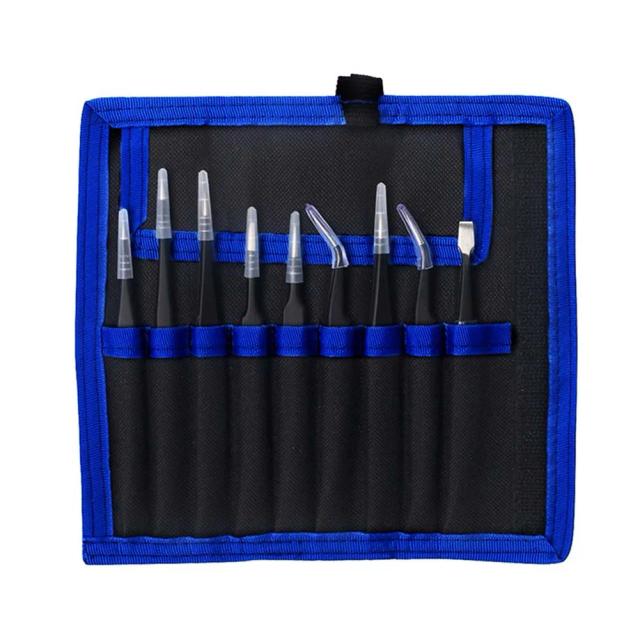 9pcs Kit Anti-static Esd Stainless Steel Tweezers Set Repair Tool For Electronics Phone Repairing Tools Rhinestones Picking Tool on Productcaster.