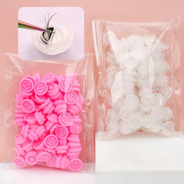 100pcs Individual Eyelash Glue Holder Grafting False Eyelashes white pink Blossom Cup Ring Eyelash Extension Adhesive Stand tool on Productcaster.