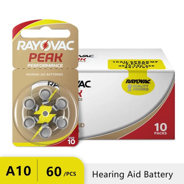 RAYOVAC PEAK 60PCS Hearing Aid Batteries A10 10A ZA10 10 S10, 60 PCS Hearing Aid Batteries Zinc Air Battery For Sound Amplifiers on Productcaster.