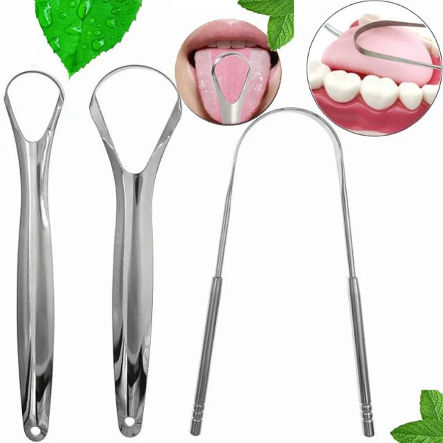 Tongue Scraper Cleaner Adult Surgical Grade Eliminate Bad Breath Stainless Steel Metal Tongue Scarper Brush Dental Scrapper Tool on Productcaster.