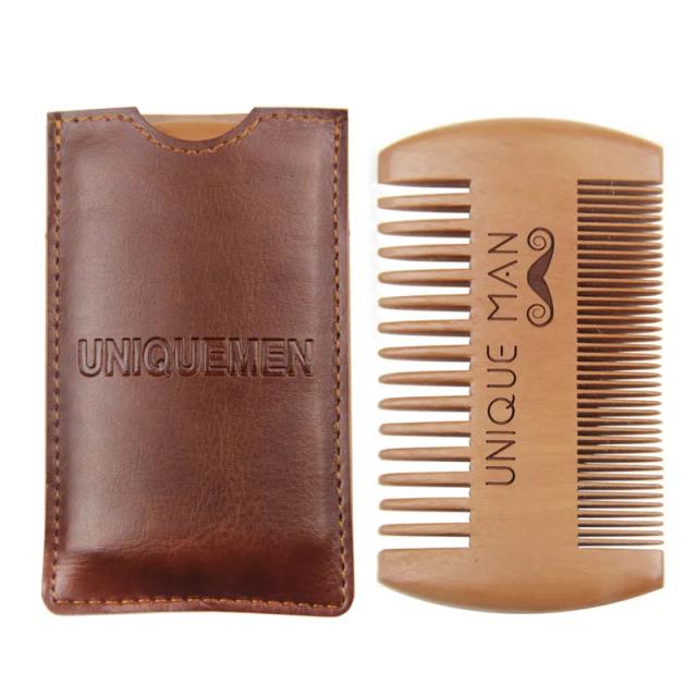 Men's Wooden Beard Comb with Leather Case Mustache Hair Comb For Men Fine Coarse Teeth Perfect Beard Balms Essential Oils Comb on Productcaster.