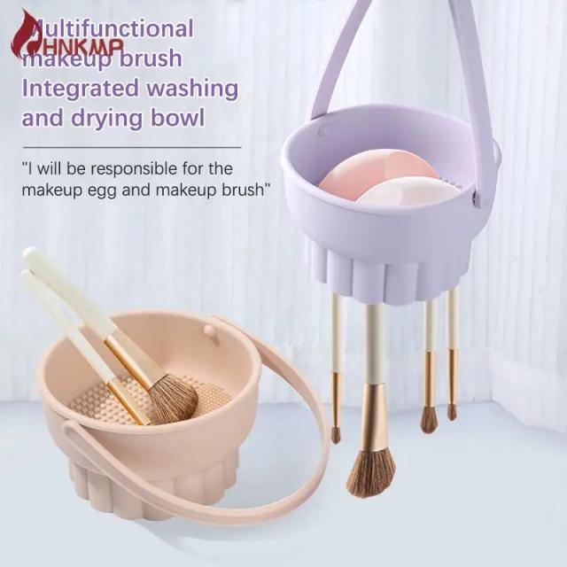 Soft Silicone Makeup Brush Cleaning Bowl Air Cushion Makeup Egg Cleaning Drying Storage Tool Back With Holes For Storage on Productcaster.