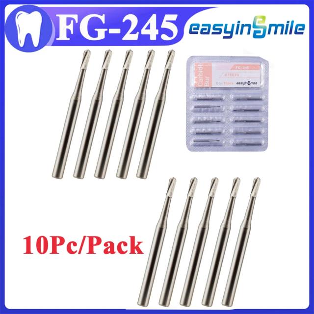 10Pcs Dental Carbide Burs Pear-Shaped High Speed Tungsten Steel Bur FG 245 on Productcaster.