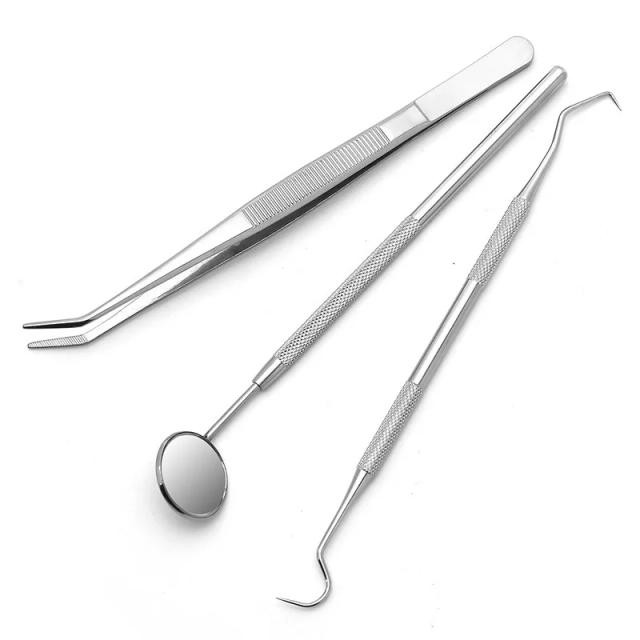 3Pcs/Set Dental Mirror Stainless Steel Dental Tool Set Mouth Mirror Tweezers Probe Dental Kit Oral Care Dentist Prepare Tools on Productcaster.