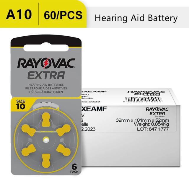 Hearing Aid Batteries A10 PR70 60PCS/10 Cards RAYOVAC EXTRA 10 A10 Zinc Air 1.45V Performance Battery for Hearing Aid on Productcaster.