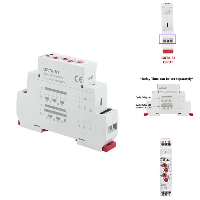 GEYA GRT8-S Asymmetric Cycle Timer Relay SPDT 16A Electronic Repeat Relay, GRT8-S1 on Productcaster.