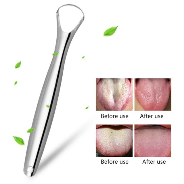 Stainless Steel Tongue Scraper Metal Care Hygiene Cleaner Brush for FRESH Breath Maker Reusable Mouth Cleaning Tool for Ad on Productcaster.