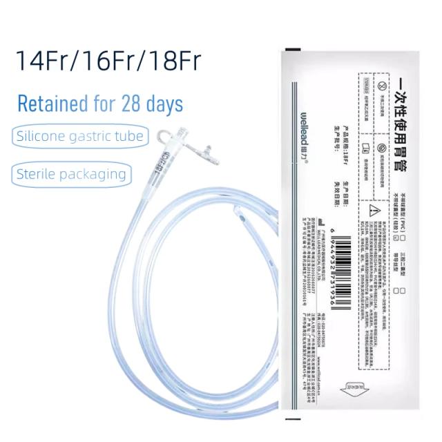 Disposable Gastric Silicone Tube Sterile Nasal Feeding Tube Medical Nasogastric Feeding Tube Fr14/Fr16/Fr18 Without Saccule on Productcaster.