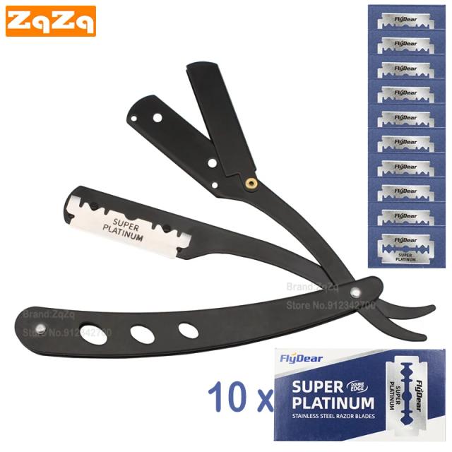 ZqZq Straight Edge Razor with 10 Shaving Blades Haircut Beard Eyebrow Shaving Tool Manual Depilation Razor Hairdresser Trimming on Productcaster.