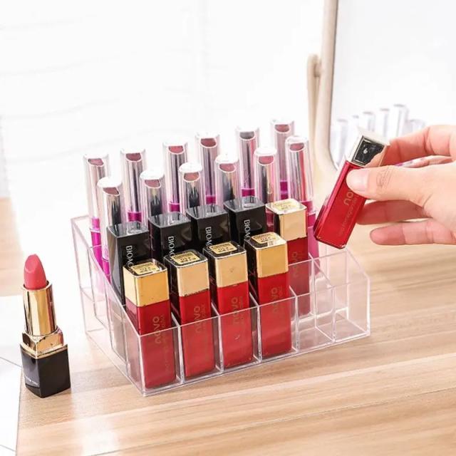 24 Grids Lipstick Display Stand Makeup Lip Gloss Holder Transparent Cosmetic Storage Display Rack Make Up Tools on Productcaster.