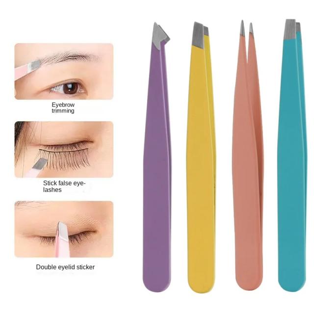 1PC Eyebrow Tweezers Hair Slanted Puller Stainless Steel Eye Brow Clips Hair Removal Makeup Tool Slant Tip Eyelash Tweezers on Productcaster.