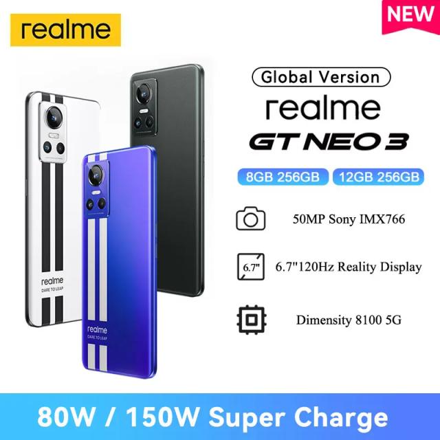 Global Version realme GT NEO 3 5G Smartphone Dimensity 8100 6.72" 120Hz Sony IMX766 OIS Camera 80W SuperDart Charge Cellphone on Productcaster.