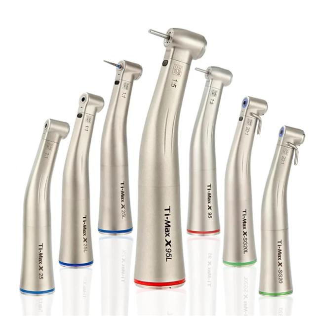 NSK Ti Max X95L contraangulo Dental 1:5 Increasing Speed Handpiece Against Contra Angle LED Optic Fiber Quattro Spray Red Rings on Productcaster.